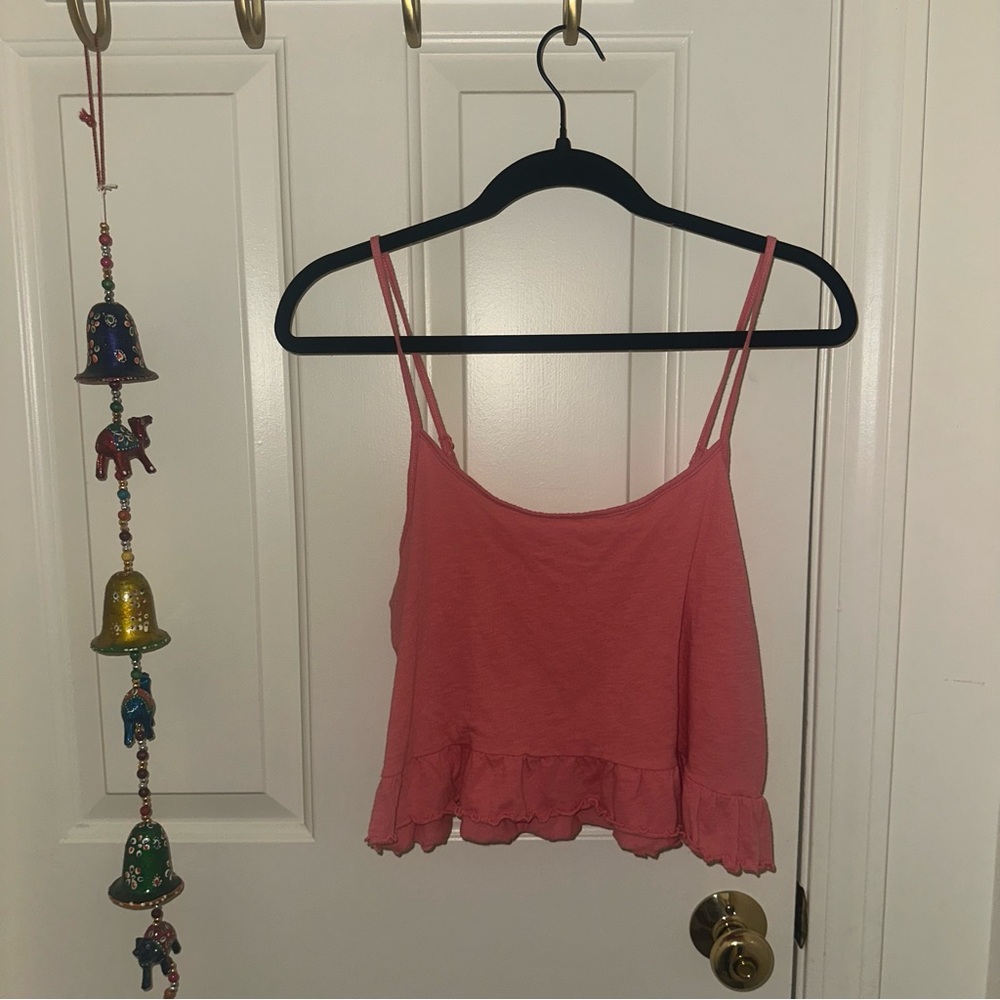 American Eagle Outfitters Coral Camisole with Ruffle Hem